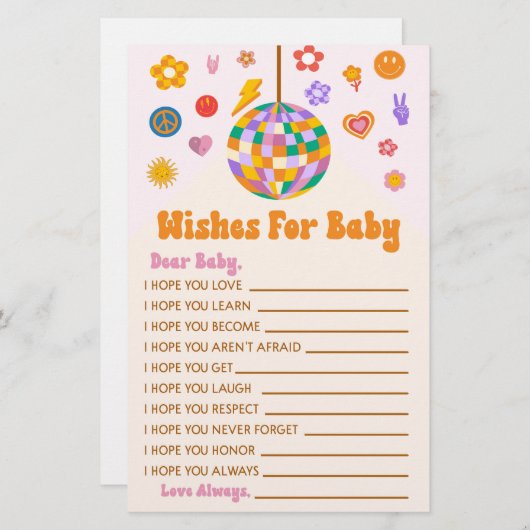 レトロ70のディスコは赤ちゃんのシャワー活動を望む 便箋 (正面/裏面)