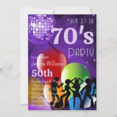 レトロ70のディスコボール&バルーン誕生日パーティー 招待状 (正面)