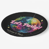 レトロ70のパーティーディスコボールスパークルグラム結婚ズ ペーパープレート (アングル)