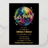 レトロ70のパーティーディスコボールスパークルグラム結婚ズ 箔招待状 (正面)