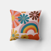 レトロ70のピンクのフローラ、虹とハートのモチーフ クッション (裏面)