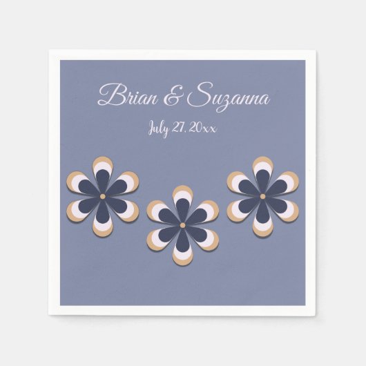 レトロ70のフラワーパワーイントゥデイズカラーズブライド スタンダードカクテルナプキン (正面)