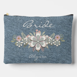 レトロ70のフラワーパワーグリーンホワイト花嫁 アクセサリーポーチ