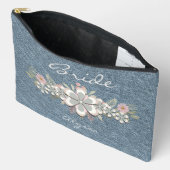 レトロ70のフラワーパワーグリーンホワイト花嫁 アクセサリーポーチ (見開き)