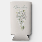 レトロ70のフラワーパワーグリーンホワイト花嫁 スリム缶クーラー (裏面)