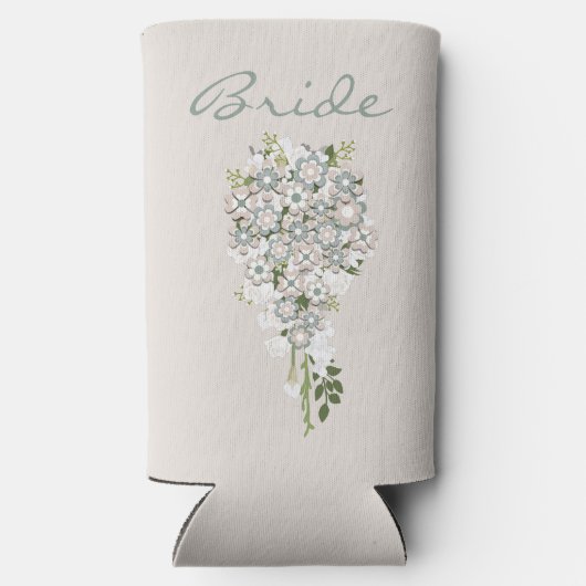 レトロ70のフラワーパワーグリーンホワイト花嫁 スリム缶クーラー (裏面)