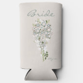 レトロ70のフラワーパワーグリーンホワイト花嫁 スリム缶クーラー (正面)