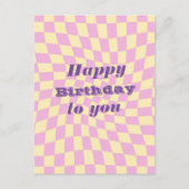 レトロ70のワープされたチェックハッピーバースデー ポストカード (正面)