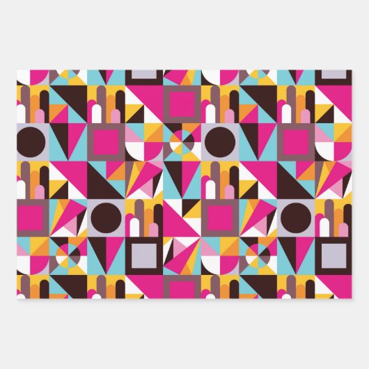 レトロ70の幾何学模様のサイケデリック色 ラッピングペーパーシート (正面)