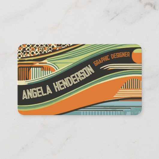 レトロ70の幾何形状ヴィンテージの色 名刺 (正面)