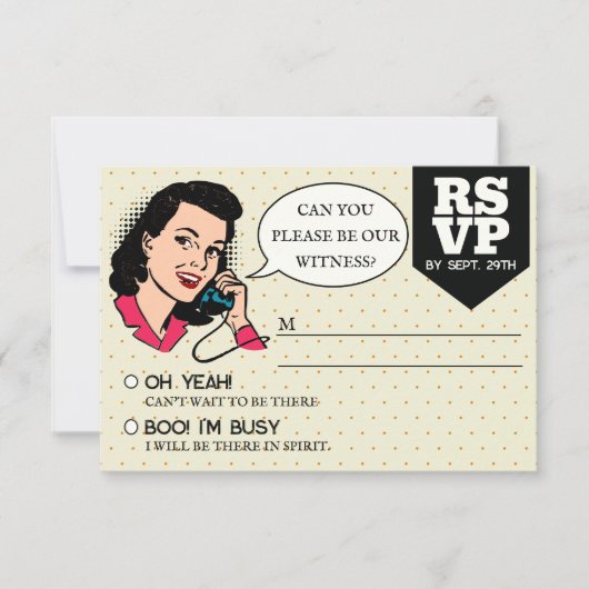 レトロ70の漫画ブックアーポップ・アートのトおもしろい結婚ズ 出欠カード (正面)