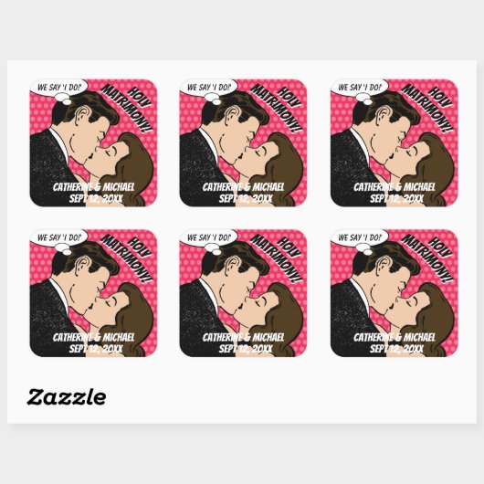 レトロ70の漫画ブックアーポップ・アートのトロマンチックな結婚おもしろい スクエアシール (シート)