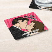 レトロ70の漫画ブックアーポップ・アートのトロマンチックな結婚おもしろい スクエアペーパーコースター (アングル)