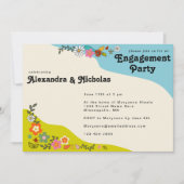 レトロ70の装飾フローラ婚約パーティ 招待状 (正面)