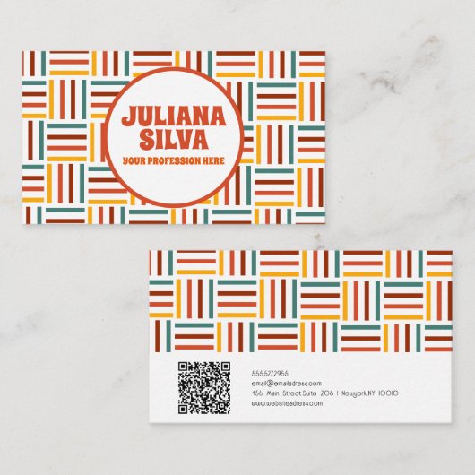 レトロ70のGroovyラインとQR名刺 名刺 (正面/裏面)