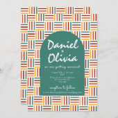 レトロ70のGroovyラインとQR 結婚の 招待状 (正面/裏面)