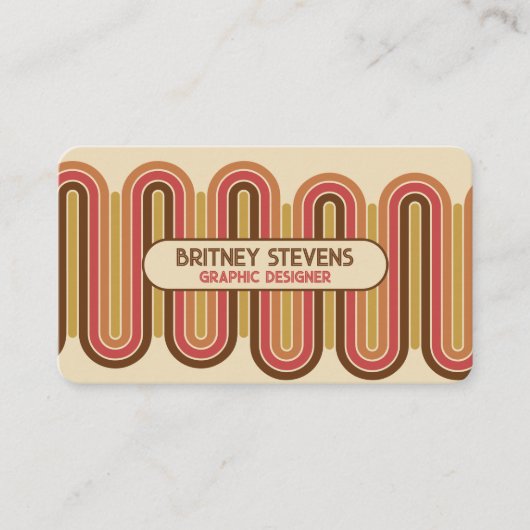 レトロ70のGroovyレインボーアーチストライプデザイン 名刺 (正面)