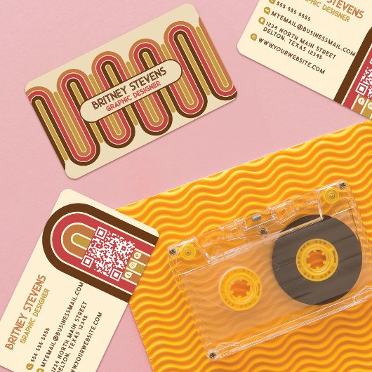 レトロ70のGroovyレインボーアーチストライプデザイン 名刺