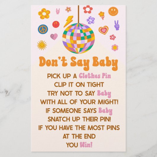 レトロ70のGroovy言わない赤ちゃんシャワーゲーム 便箋 (正面)