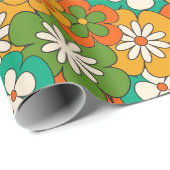 レトロ70カラフルs溝付き花ヴィンテージ ラッピングペーパー (ロールコーナー)