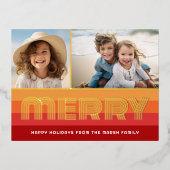 レトロ70ストライプsゴールデンレッドカラー – 2枚の写真 箔シーズンポストカード (正面)