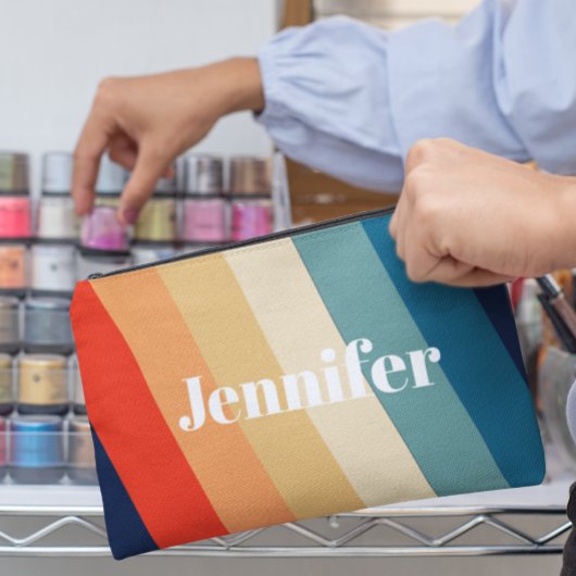 レトロ70ストライプsパーソナライズされた名 アクセサリーポーチ