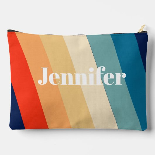 レトロ70ストライプsパーソナライズされた名 アクセサリーポーチ (裏面)