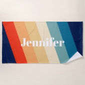 レトロ70ストライプsパーソナライズされた名 ビーチタオル (正面)