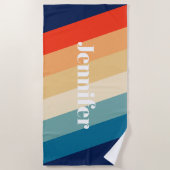 レトロ70ストライプsパーソナライズされた名 ビーチタオル (正面)