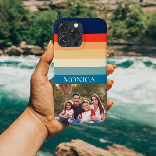 レトロ70ストライプsフォトモノグラモダンム Case-Mate iPhoneケース