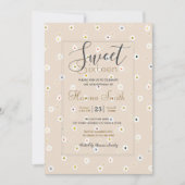 レトロ70ズホワイトデイジーフラワーズボホクリームデザイン 招待状 (正面)