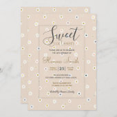 レトロ70ズホワイトデイジーフラワーズボホクリームデザイン 招待状 (正面/裏面)