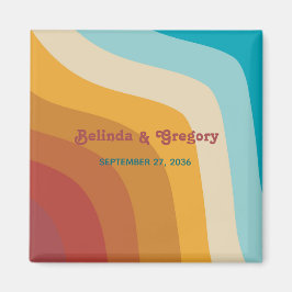 レトロ70ズレインボーカラフルウェーブズ結婚式の引き出物 マグネット