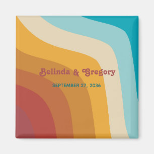 レトロ70ズレインボーカラフルウェーブズ結婚式の引き出物 マグネット