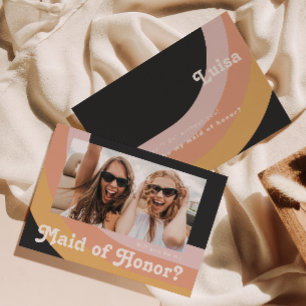 レトロ70ズレインボー  ダークフォトメイド・オブ・オーナー（花嫁付き添い人）カード 招待状