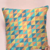 レトロ70ブルー&イエローパステルジオメトリックパターン クッション