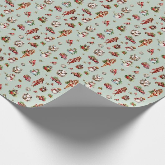 レトロ70年代のクリスマスヴィンテージ冬のシーン ラッピングペーパー (角)