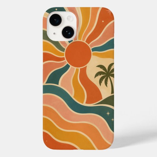 レトロ70年代のサンセットウェーブとヤシの木の美学 Case-Mate iPhoneケース (裏面)