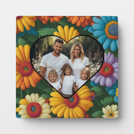 レトロ70年代のスタイルカラフルデイジーが写真をパーソナライズ フォトプラーク (正面)