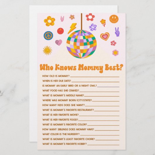 レトロ70年代のディスコでママの赤ちゃんシャワーゲームを知る 便箋 (正面/裏面)