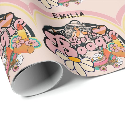 レトロ70年代のブギー ディスコ ダンシング ブライダル バチェロレッテ ラッピングペーパー (ロールコーナー)