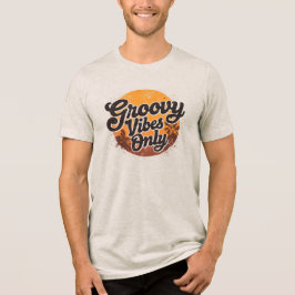レトロ70年代の夕日とヤシの木 グルービーな雰囲気 トライブレンドTシャツ