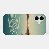 レトロ70年代の湖の反射アート iPhone 16ケース (裏面横)