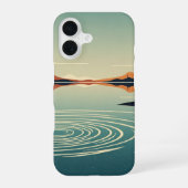 レトロ70年代の湖の反射アート iPhone 16ケース (裏面)
