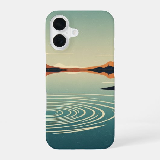 レトロ70年代の湖の反射アート iPhone 16ケース (裏面)