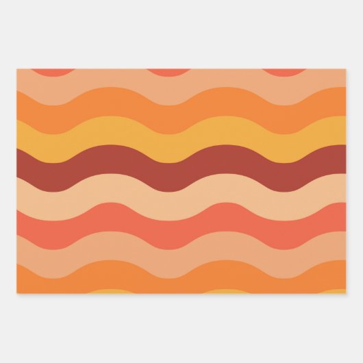 レトロ70年代の溝状抽象芸術波オレンジと黄色 ラッピングペーパーシート (正面)