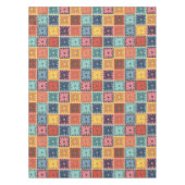 レトロ70年代の花の正方形のパタ市松模様にーン テーブルクロス (正面)