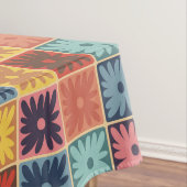 レトロ70年代の花の正方形のパタ市松模様にーン テーブルクロス (インサイチュ)