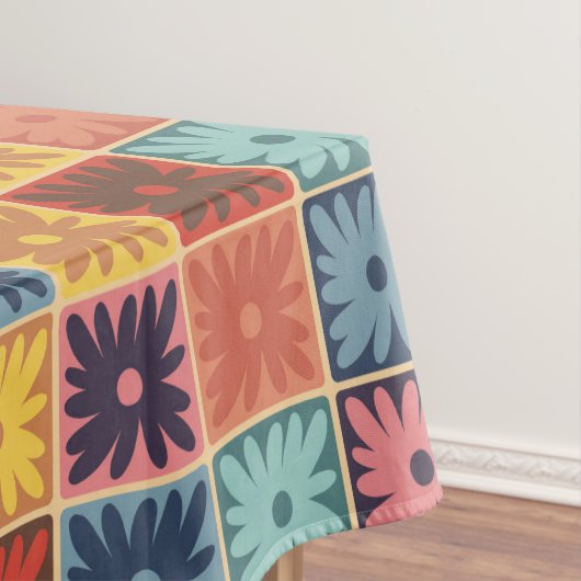 レトロ70年代の花の正方形のパタ市松模様にーン テーブルクロス (インサイチュ)