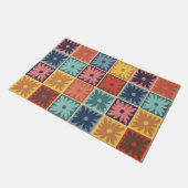 レトロ70年代の花の正方形のパタ市松模様にーン ドアマット (アングル)